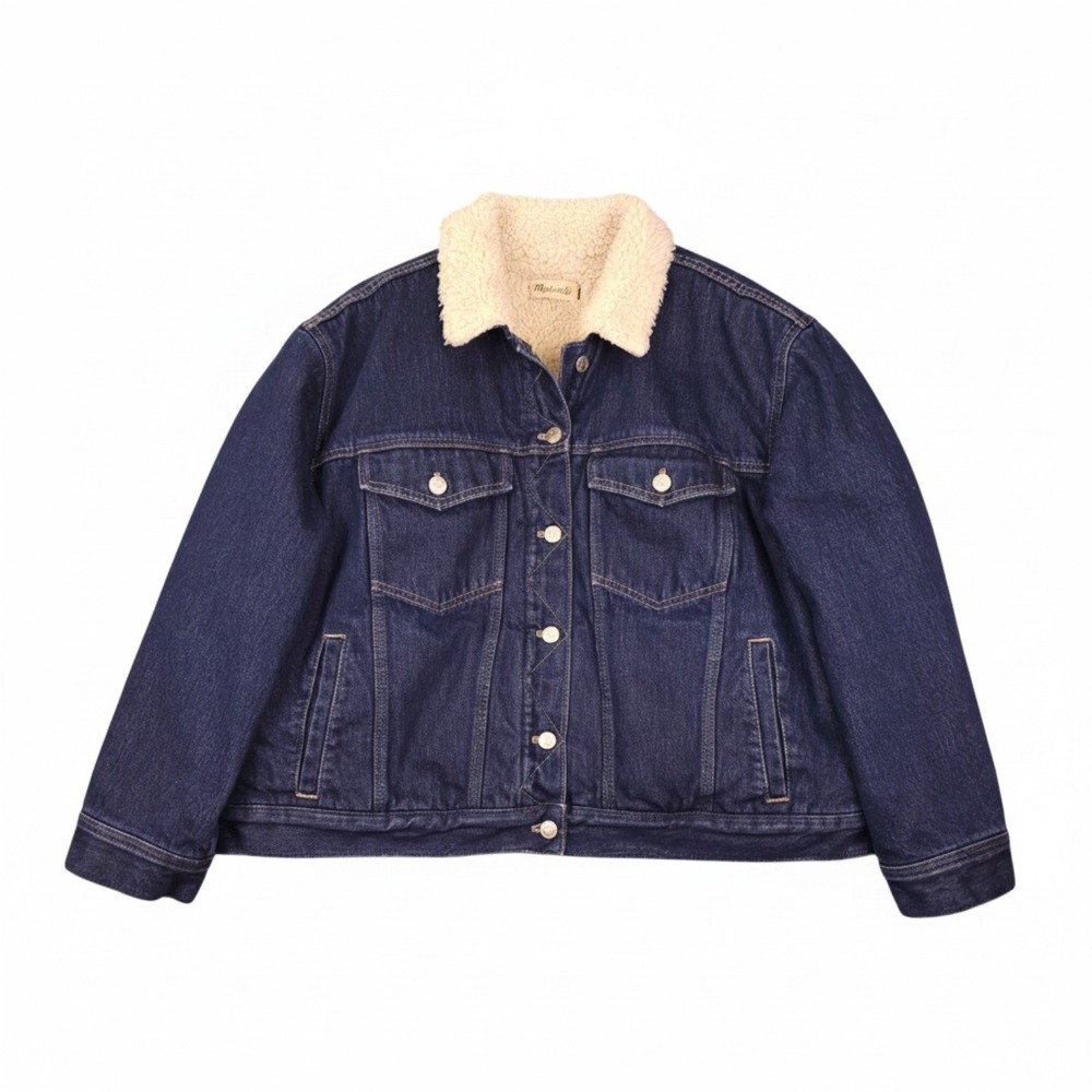 Madewell Jean Jacket Womens 2X Blue Denim Sherpa Lined Cropped Oversized Trucker